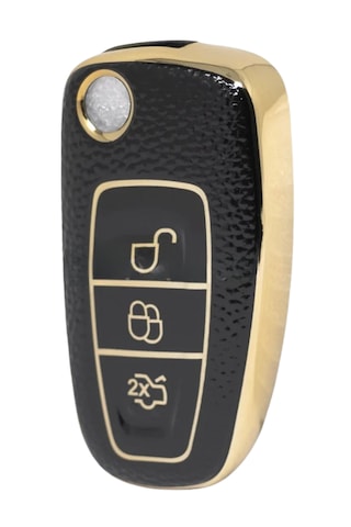 Ford Courier Focus Fiesta C-max Mondeo Custom Galaxy 3 Buton Nano Deri Anahtar Kılıfı Siyah-gold