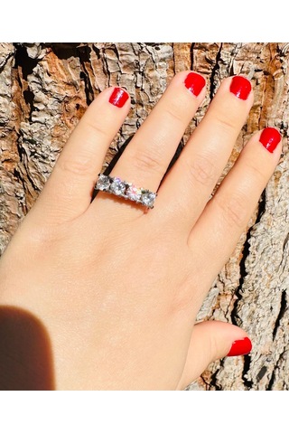 4 Taş Gümüş Alyans Yüzük Zirkon Taşlı Sodyum Kaplama 925 Ayar