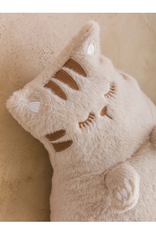 Bej Pelüş Dolgulu Kedi Bebek Kırlent 57 Cm