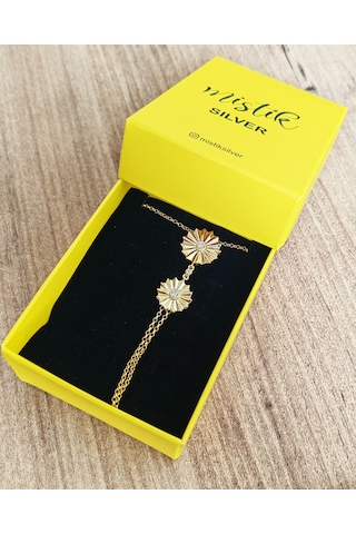 Taşsız İkili Papatya Desenli Gümüş Şahmeran Bileklik - Rose Gold