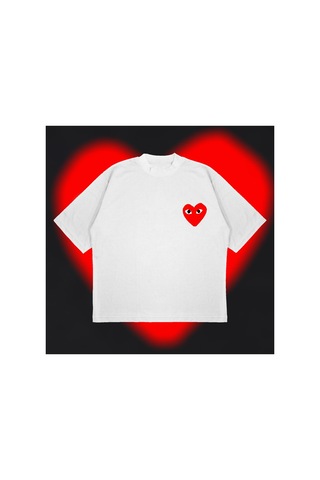 Tarzsokak Comme Des Garçons Oversize Unisex Pamuklu Nefes Alan Kalın Kumaşlı Beyaz