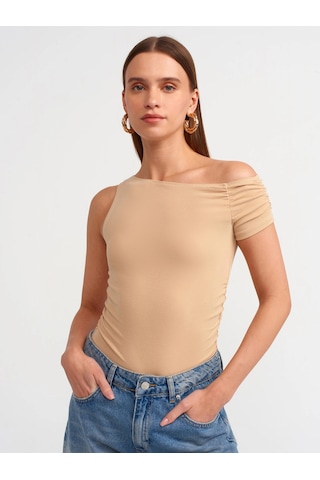 Ollacollection Büzgülü Asimetrik Bluz-bej