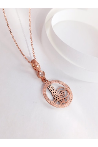 Keskin Gümüş Rose Osmanlı Tuğra Tasarım Kadın Gümüş Kolye
