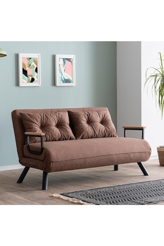 Pafu Sando İkili Keten Katlanır Yataklı Koltuk Açık Kahve Açık Kahverengi