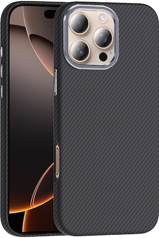 Apple Uyumlu iPhone 16 Pro Kılıf M-safe Şarj Özellikli Karbon Fiber Görünümlü Zore Gros Kapak Siyah