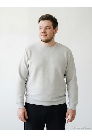 Lcw Eco Gri Bisiklet Yaka Uzun Kollu Dokulu Erkek Sweatshirt