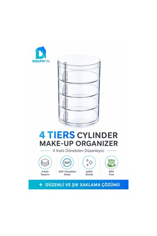 Şeffaf Kulak Çubuğu Kutusu Kapaklı Pamukluk Ve Banyo Organizeri 4 Katlı Silindir Takı Ve Makyaj Organizer