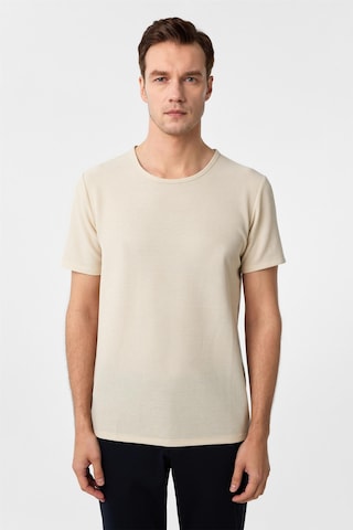 Süvari Ekru Slim Fit Armürlü Bisiklet Yaka Tişört-37260 Ekru