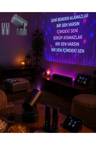 Mey Najmaddin Bluetooth Hoparlörlü Akıllı Projektör Kablosuz Karaoke Mikrofonlu Najmaddin