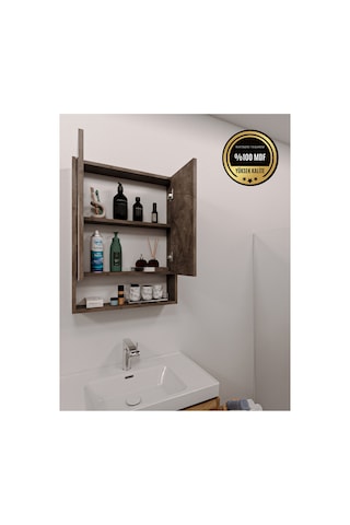Lotus Banyo Dolabı Aynalı Raflı Kapaklı Gri
