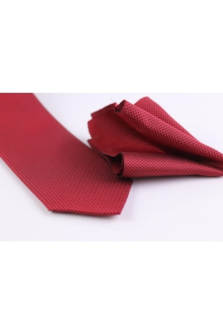 Demfashion Özel Desenli Kravat Mendil Seti - Kırmızı (533049416) Kırmızı