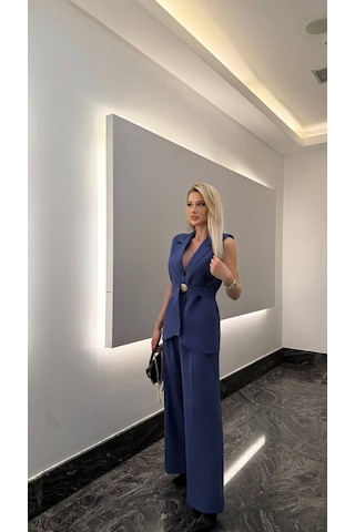 Modadua Saks Kemerli Yelek & Pantolon Takım Şık Ve Modern Ofis Stili
