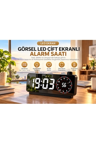 Kenly Dijital Led Çalar Saat Görsel Zamanlayıcı Geri Sayım Çift Alarm Ayarlanabilir Parlaklık Siyah