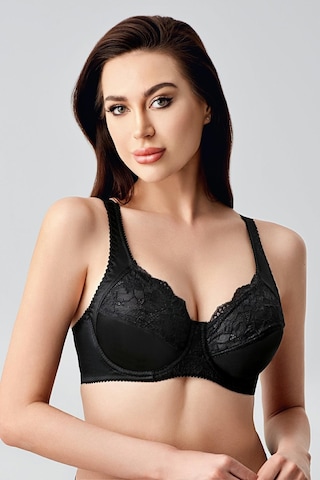 New Bra Kadın C Kap Dantelli Balenli Desteksiz Toparlayıcı Sütyen Siyah 2305 Siyah