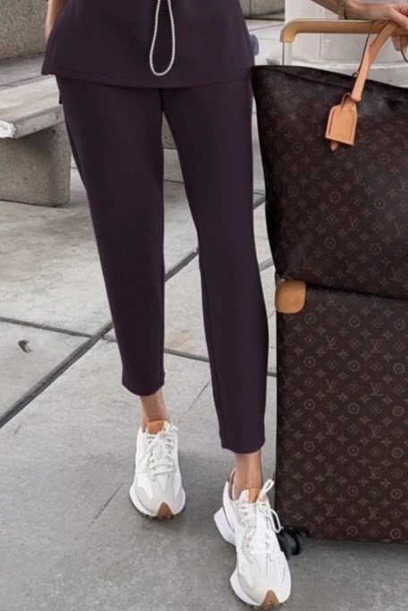 Tua Moda Kadın Uzun Kollu Balıkçı Yaka Belden Lastikli Modal Bluz Ve Pantolon Ikili Takım Bordo