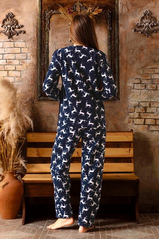 Nisanca Kışlık Kadın Polar Pijama Takımı - Yılbaşı Pijaması Lacivert