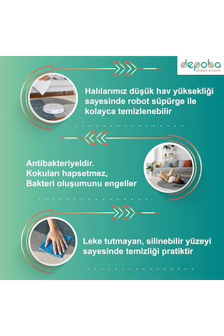 Erne Kadife Kaymaz Pamuk Tabanlı Yıkanabilir Antibakteriyel Salon Halısı 120x180