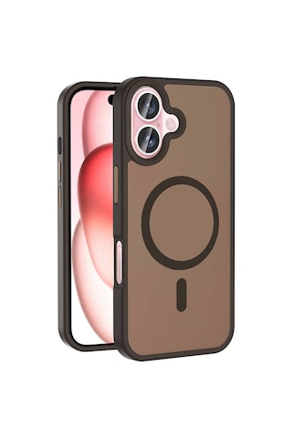 Apple Uyumlu iPhone 16 Plus Kılıf M-safe Şarj Özellikli Mat Arka Yüzey Zore Sio Kapak Rose Brown