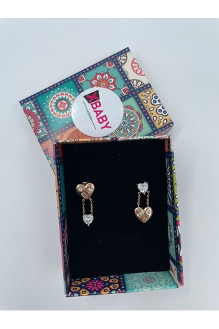 Xbaby Taşlı Kalpli Vıp Çelik Gold Küpe Gold