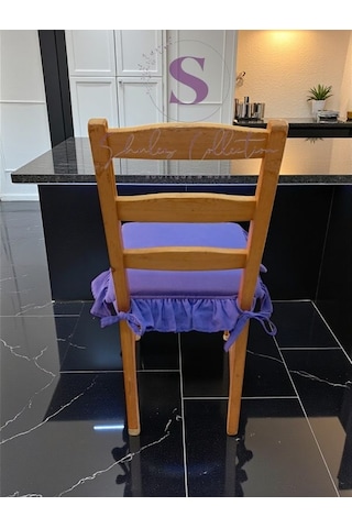 Mor Renk Buldan Yıkanmıs Keten 4 Tarafı Fırfırlı Sandalye Minderi Mor