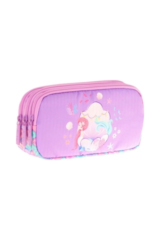 Kaukko Kids Üç Bölmeli Pembe Lila, Denizkızı, Kız Çocuk Okul Kalemliği - L8225 Lila - Beyaz