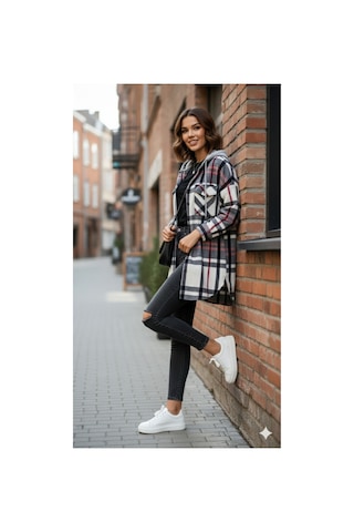 Polologin Butik Kapüşonlu Ekose Gömlek Ceket - Siyah/beyaz/kırmızı Desenli Lacivert