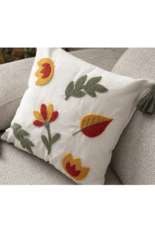 Comfort Serisi Punch İşlemeli Keten Kırlent Kılıfı 43x43 Cm Bej