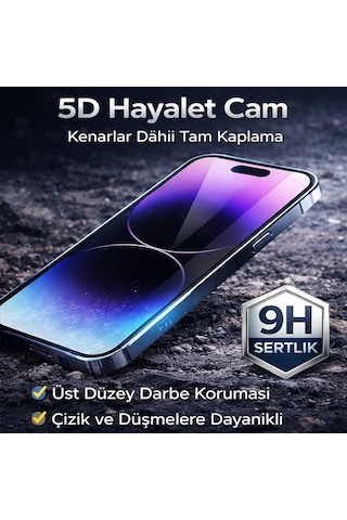 Ferro iPhone Uyumlu 16e 5d Hayalet Ekran Koruyucu - Aparatlı Kolay Uygulama - 9h Tam Kaplama Full Cam