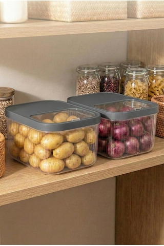 2'li 12 Lt Multibox Füme Kayar Kapaklı Saklama Kabı & Erzak Kabı & Patates Soğan Kovası Füme