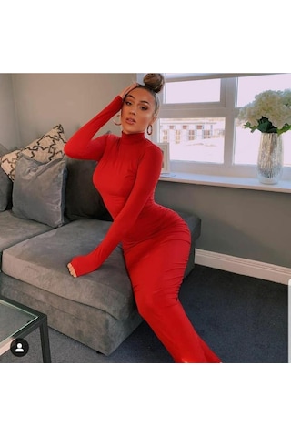 Pink Life Maksi Kırmızı Sandy Kumaş Elbise Kırmızı