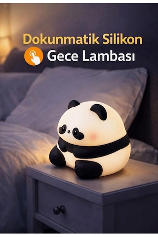 Rose Teknoloji Dokunmatik Panda Tasarımlı Silikon Gece Lambası 3 Kademeli Ayarlanabilir Yumuşak Işık Lamba Beyaz - Siyah