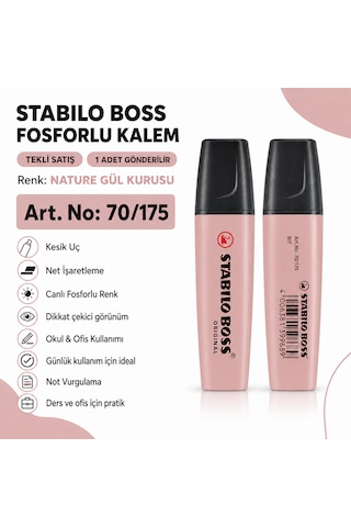 Boss Fosforlu Kalem 1 Adet Metin İşaretleme Kalemi Gül Kurusu