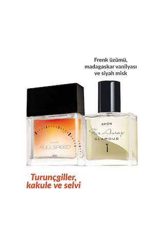 Avon Far Away Glamour Kadın Parfüm EDT 30 ML + Full Speed Erkek Parfüm EDT 30 ML
