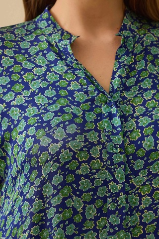 Galaxi Kadın Büyük Beden Düğmeli Çiçek Desenli Uzun Elbise 4001 Yeşil Yeşil