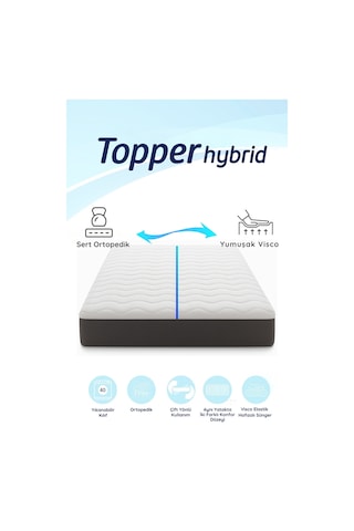 Topper Hybrid Dual Firmness Yatak Pedi- Çift Kişilik Sert & Soft Bir Arada - Yıkanabilir Kılıflı