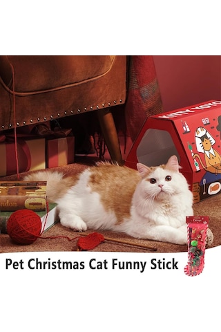 Yılbaşı Temalı Kedi Oyuncak Seti 8 Parça Zilli Ve Hışırtılı Toplar, İpli Fareler, Peluş Noel Yastığı