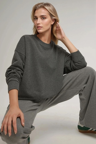 Hiccup Oversize Bisiklet Yaka Basic Sweatshirt Arduvaz Grisi