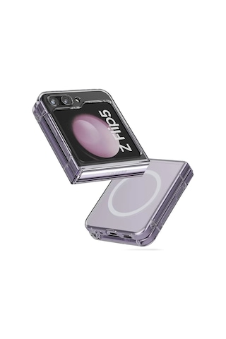 Samsung Samsung Uyumlu GalaxyZ Flip 5 Kılıf Magneticsafe Şeffaf Silikon - Şeffaf Çok Renkli