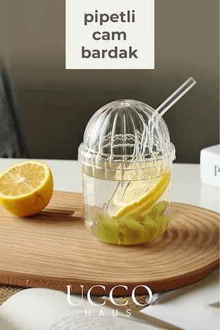 Cam Pinterest Bardak, Cam Pipetli Kahve Limonata Meşrubat Çay Kokteyl Sunum Bardağı Şeffaf