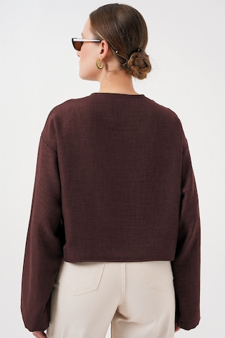 Hiccup Bdart Keten Karışımlı Bağlama Detaylı Uzun Kollu Kimono Mocha Kahvesi