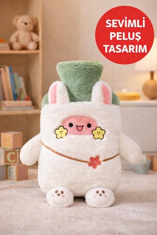 Patili Beyaz Tavşan Peluş Sıcak Su Torbası Regl & Karın Rahatlatıcı, Uzun Süre Isı Renkli