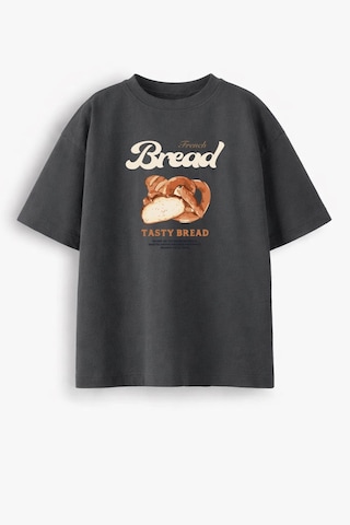Kadın Premium Kumaş Baskılı Oversize T-shirt Antrasit