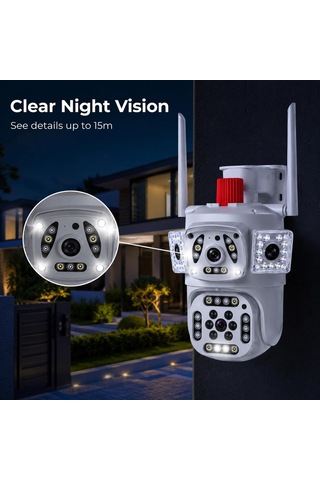 9 Mp Ultra Hd 3 Lensli Dış Mekan Akıllı Ip Güvenlik Kamerası, Gece Görüşlü Hareket Takipli Sesli Alarmlı Çif