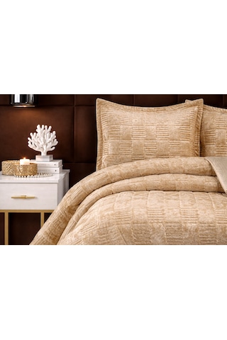 Goldroom Home Ranya Kadife Nakışlı Tek Kişilik Yatak Örtüsü Gold