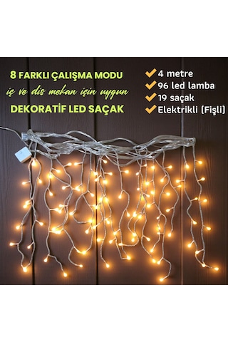 Upway 8 Modlu Saçaklı 96 Led - Ev Balkon Bahçe Parti Sınıf Dekoratif Aydınlatma Sarı