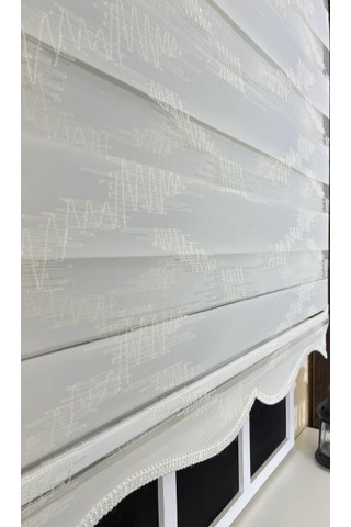 Storburada Zebra Stor Nakışlı Ekru Etek Dilimli St 124 Ekru