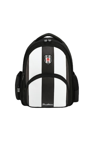 Beşiktaş 3 Bölmeli Çubuklu Suni Deri Okul Çantası + Kalemlik Siyah