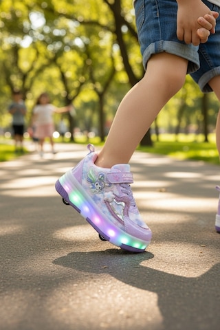 Enoch Çocuk Patenli Işıklı Tekerlekli Spor Ayakkabı & Rahat Cırt Cırtlı Kaykay Ayakkabı 4 Tekerli Sneaker Lila