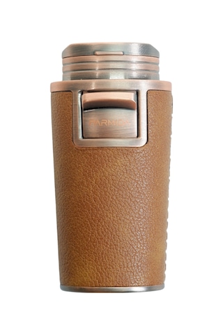 Parmida Çift Torch Pürmüz Delicili Gövdesi Deri Bronz Metal Puro Çakmağı - Tr9616