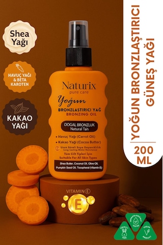 Yoğun Bronzlaştırıcı Yağ Havuç & Kakao Yağı, Shea Butter, Vitamin E, Tüm Cilt Tiplerine Uygun Sprey 200 Ml